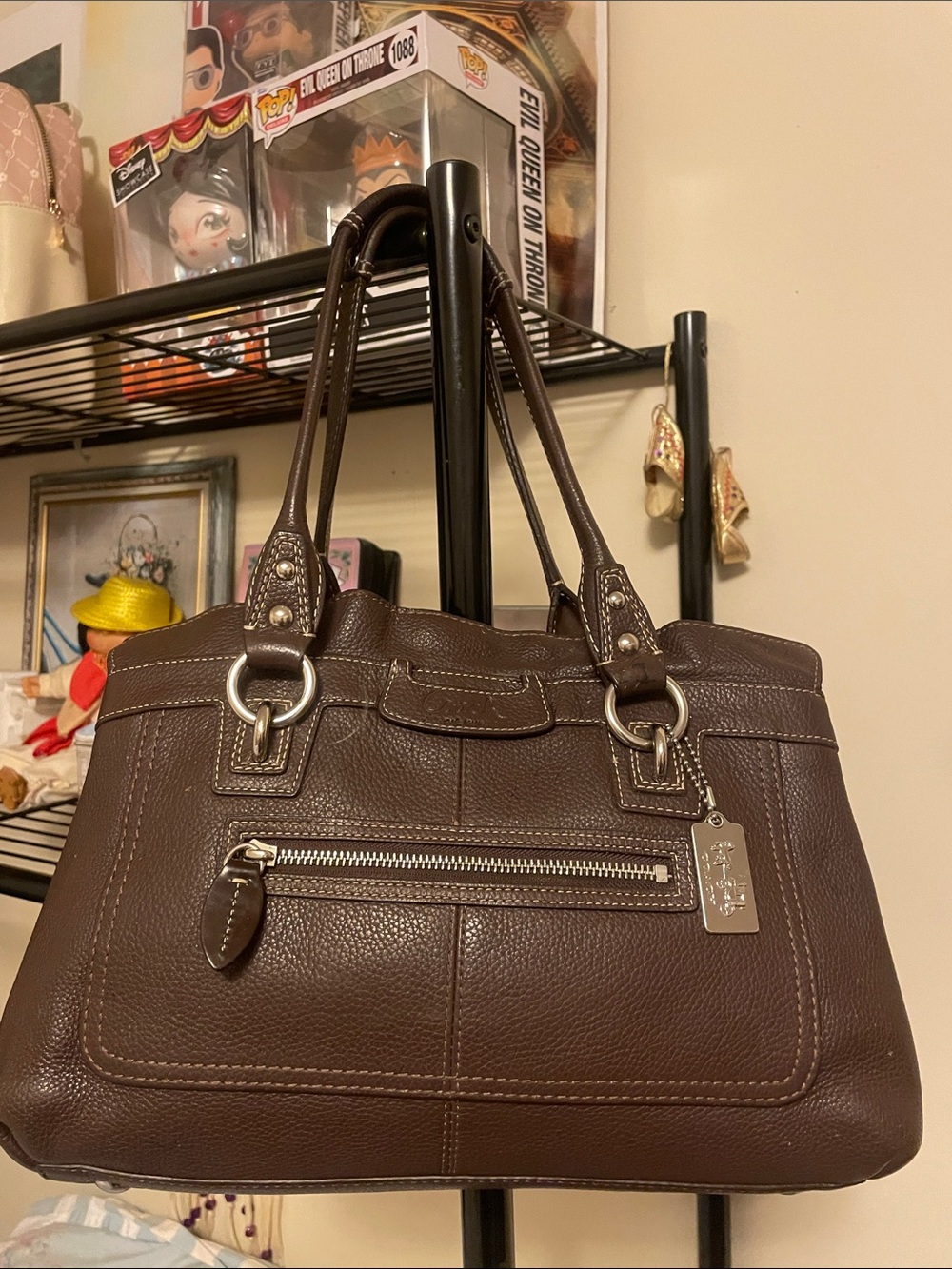 Coach Penelope Dark Brown Pebbled Leather Shoulder Bag with Silver Hardware
